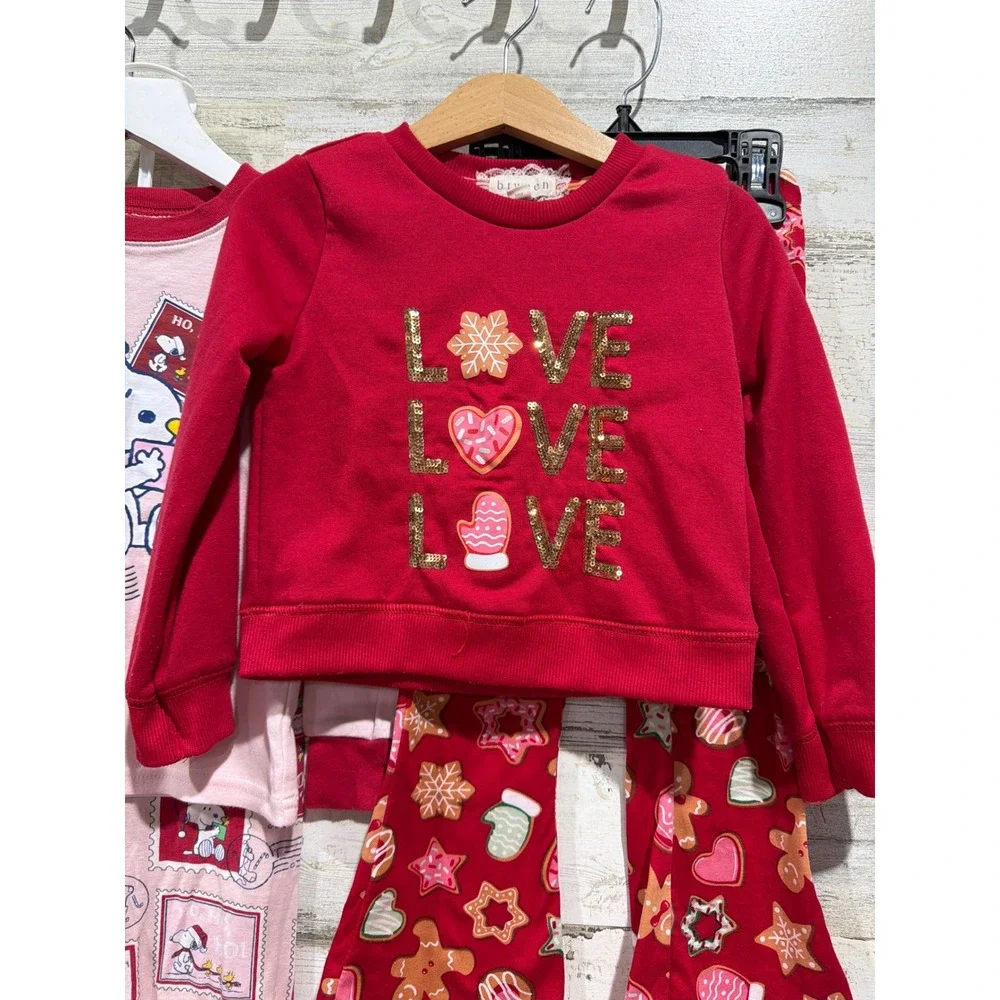 Carter's BTWEEN Holiday Bundle Girls 4 Red Pink Snoopy Gingerbread Christmas EUC